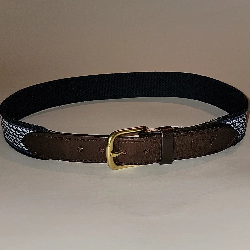 VINEYARD VINES BOY'S WHALE CANVAS CLUB BELT WITH BRASS BUCKLE